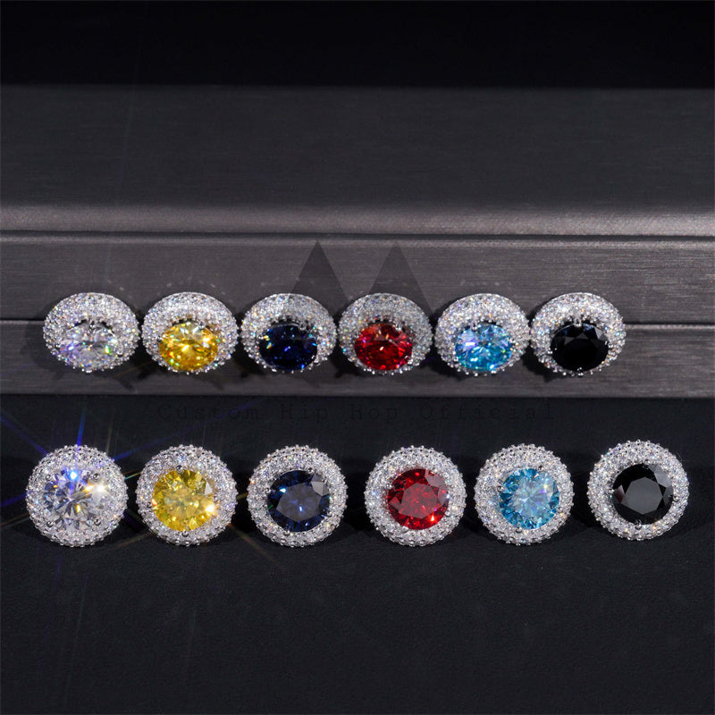 Screw Back Silver New Arrival Halo Diamond Style VVS Moissanite Stud Earrings 10MM Middle Stone