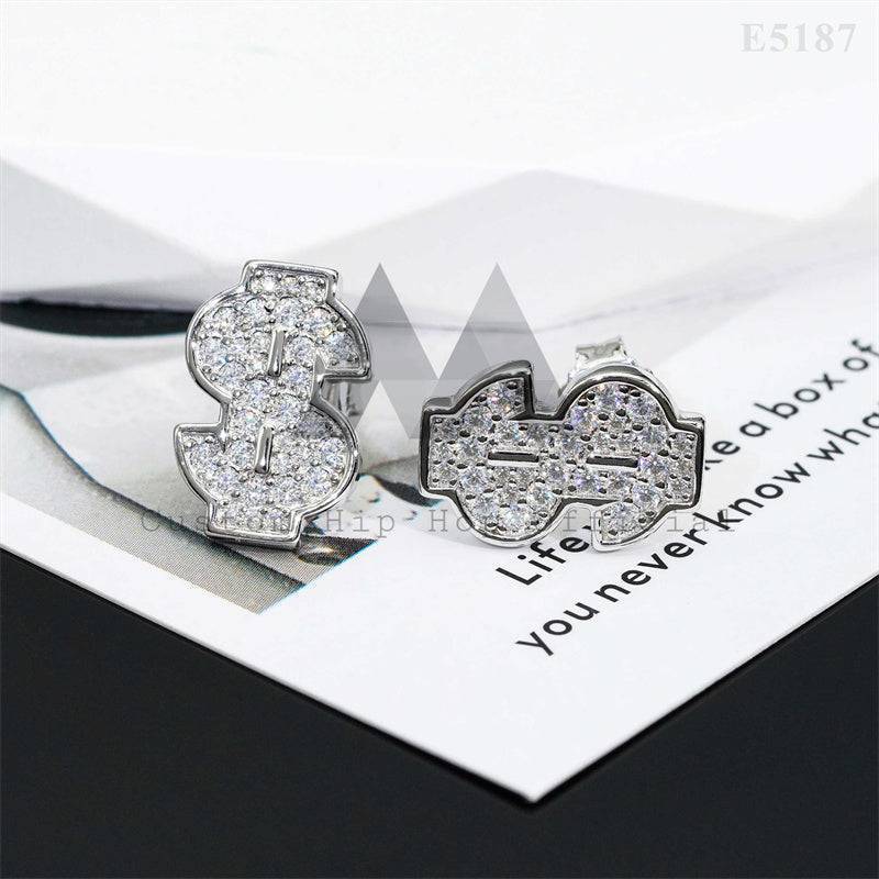 Iced Out 925 Sterling Silver VVS Moissanite Dollar Sign Earrings for Men Hip Hop Jewelry4