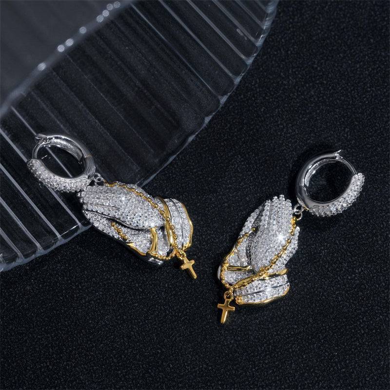 Iced Out Moissanite Diamond Hoop Earrings 925 Silver, White & Yellow Gold