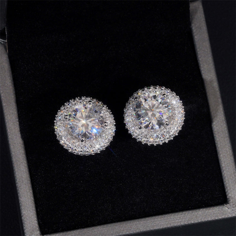 Screw Back Silver New Arrival Halo Diamond Style VVS Moissanite Stud Earrings 10MM Middle Stone