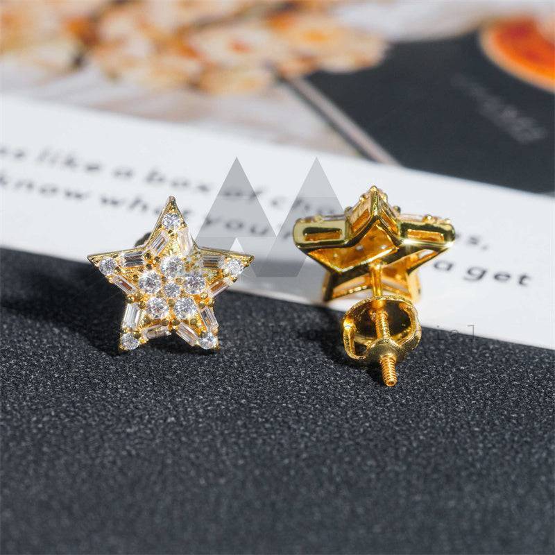 Men's 925 Silver Iced Out Moissanite Diamond Star Earrings Hip Hop Jewelry5