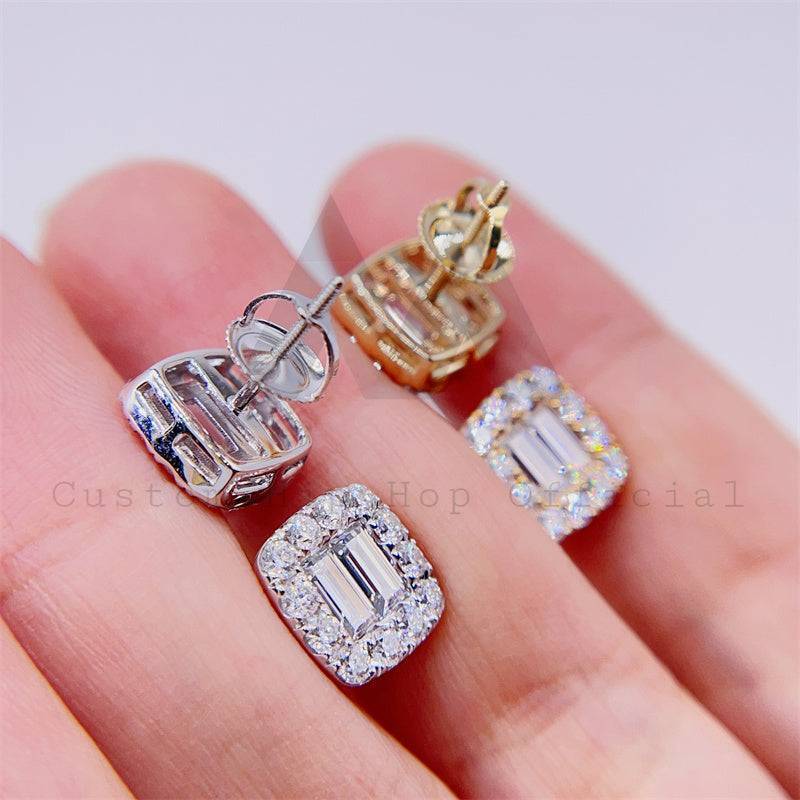 Stylish Pass Diamond Tester Baguette Moissanite Diamond Studs 10K Gold Screw Back