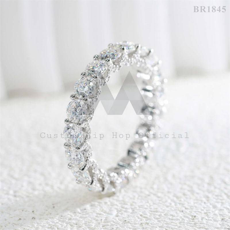 Hip hop jewelry featuring white gold plating over 925 silver with side iced 4mm moissanite eternity ring5