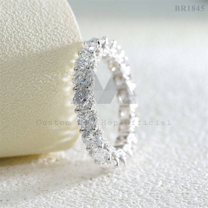 Hip hop jewelry featuring white gold plating over 925 silver with side iced 4mm moissanite eternity ring2