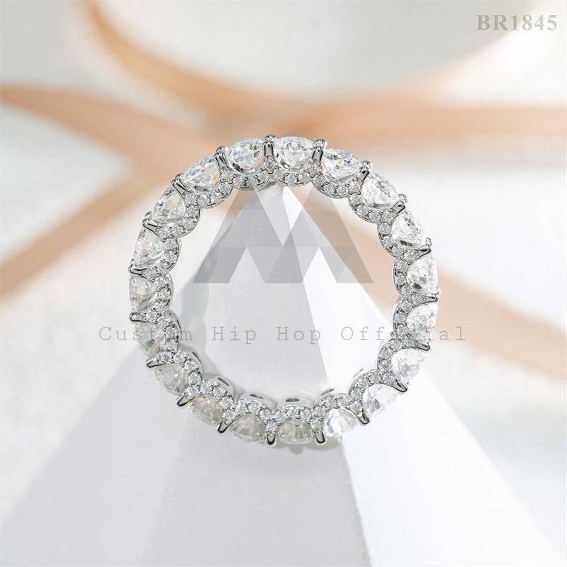 Hip hop jewelry featuring white gold plating over 925 silver with side iced 4mm moissanite eternity ring0