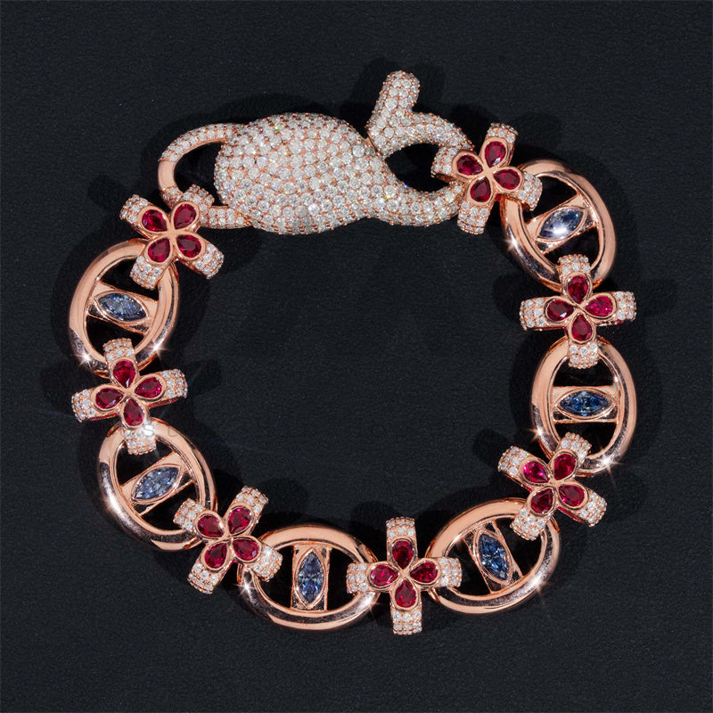 18MM Width Rose Gold Plated VVS Moissanite Diamond Evil Eye Bracelet With Color Gemstone