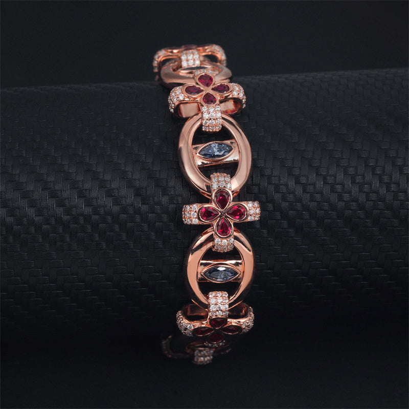 18MM Width Rose Gold Plated VVS Moissanite Diamond Evil Eye Bracelet With Color Gemstone