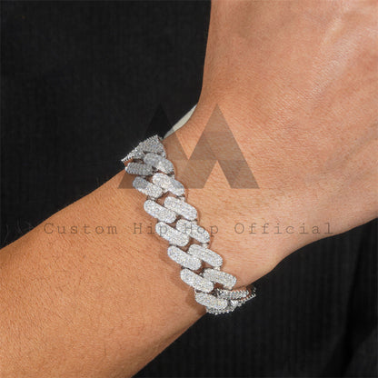 Men Jewelry 18MM VVS Moissanite Diamond Cuban Link Bracelet Three Rows Design Fully Iced Out