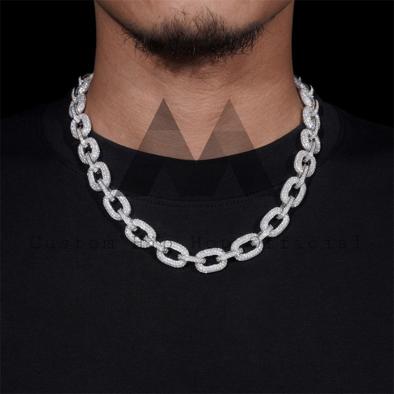 Stylish New Arrival Men Necklace 10MM Width Round Oval Link Iced Out Moissanite Hip Hop Jewelry