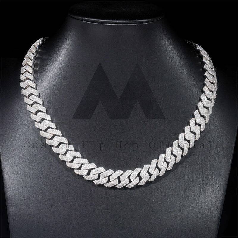 Sterling Silver White Gold Men Iced Out 14MM Three Rows Cuban Link Moissanite Hip Hop Jewelry2