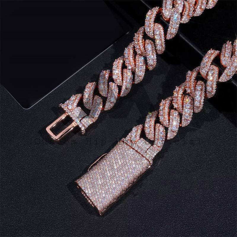 GRA Pass Diamond Tester 18MM Width Three Rows Miami Cuban Link Chain Moissanite Hip Hop Jewelry