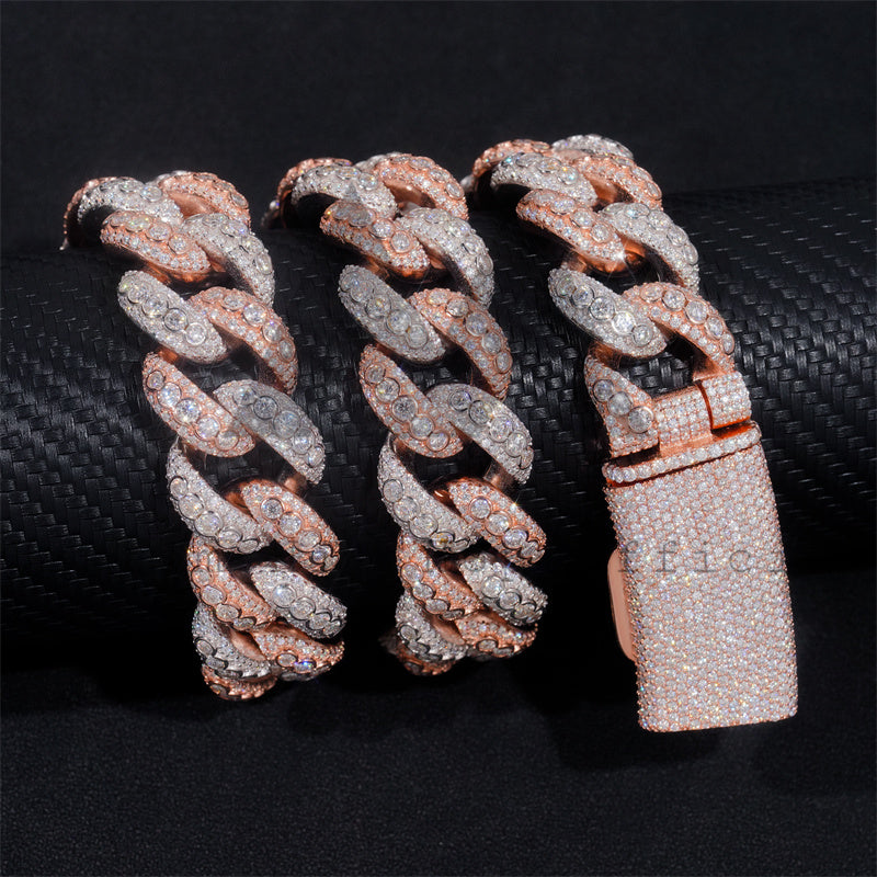 20MM Bezel Setting Rose Gold Tow Tone Moissanite Diamond Hip Hop Cuban Link Chain Necklace