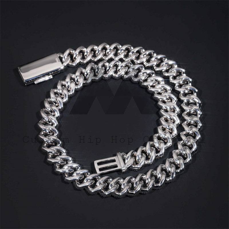 Sterling Silver White Gold Men Iced Out 14MM Three Rows Cuban Link Moissanite Hip Hop Jewelry0