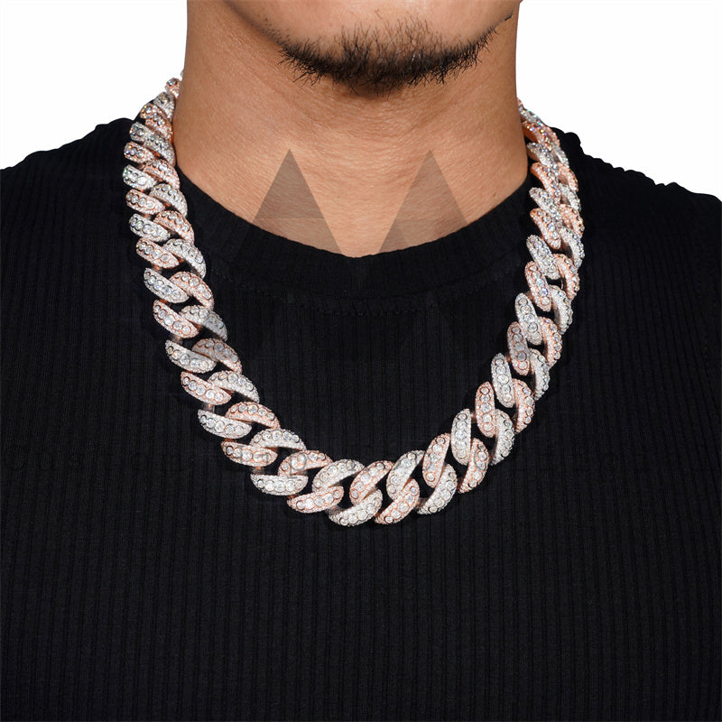 20MM Bezel Setting Rose Gold Tow Tone Moissanite Diamond Hip Hop Cuban Link Chain Necklace