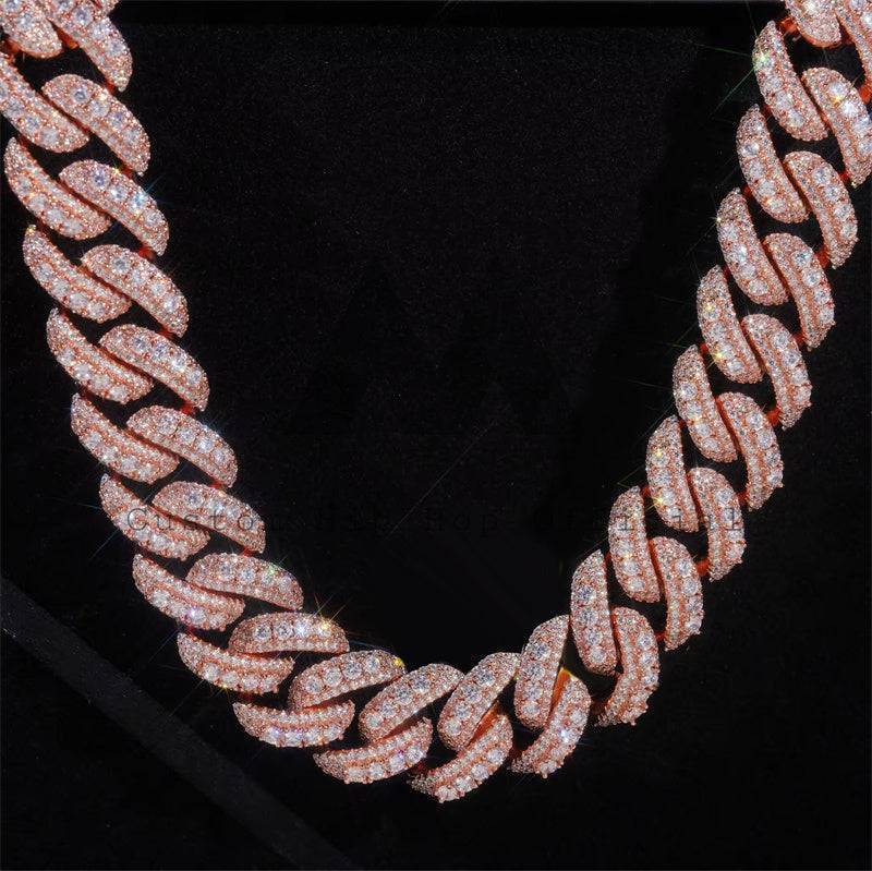 GRA Pass Diamond Tester 18MM Width Three Rows Miami Cuban Link Chain Moissanite Hip Hop Jewelry