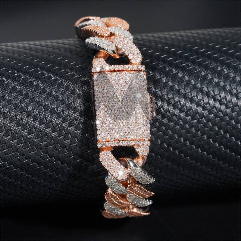 Gra 15MM Iced Out Moissanite Diamond Hip Hop Jewelry Cuban Link Bracelet