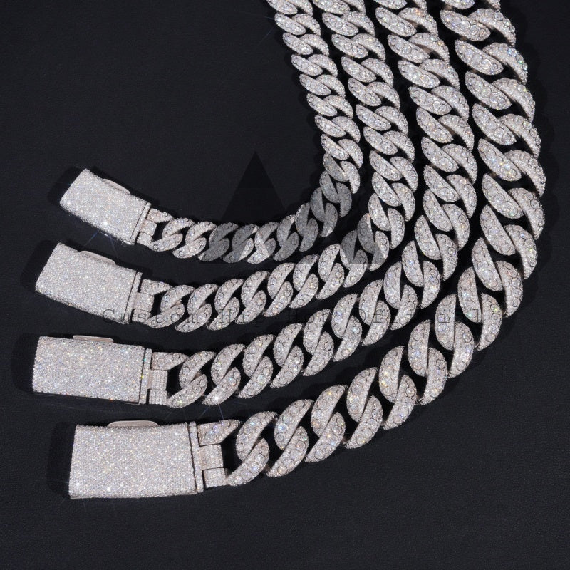 925 Silver 13MM 15MM 18MM 20MM VVS Moissanite Diamond Bezel Setting Cuban Link Chain Necklace