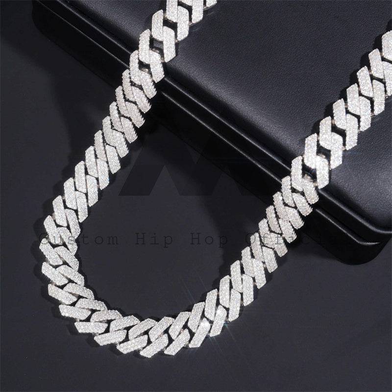 Sterling Silver White Gold Men Iced Out 14MM Three Rows Cuban Link Moissanite Hip Hop Jewelry1