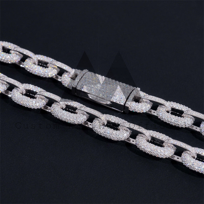 Stylish New Arrival Men Necklace 10MM Width Round Oval Link Iced Out Moissanite Hip Hop Jewelry