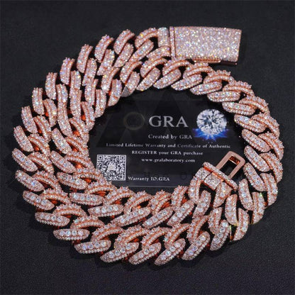 GRA Pass Diamond Tester 18MM Width Three Rows Miami Cuban Link Chain Moissanite Hip Hop Jewelry