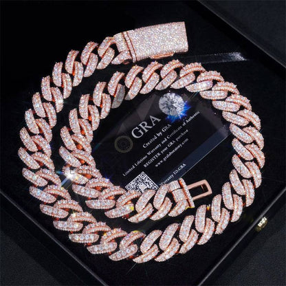 GRA Pass Diamond Tester 18MM Width Three Rows Miami Cuban Link Chain Moissanite Hip Hop Jewelry