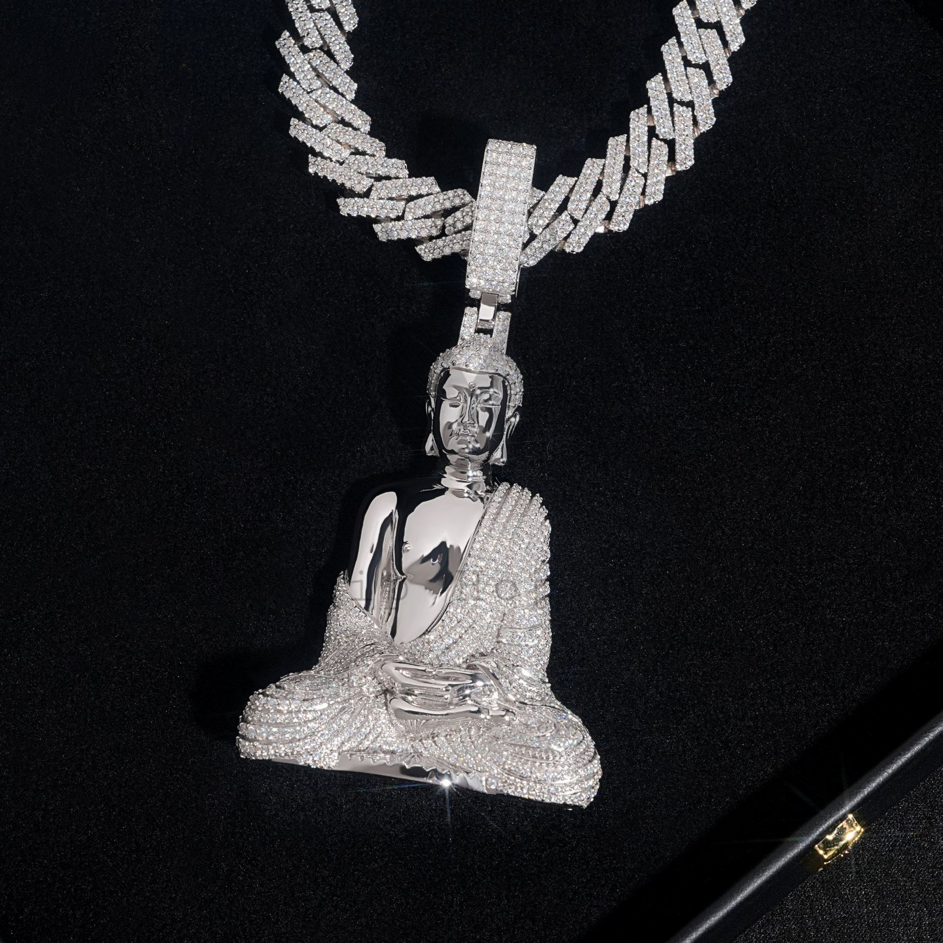 Hip Hop 3.5Inch Tal VVS Moissanite Diamond Buddha Pendant Match 13MM Cuban Link Chain