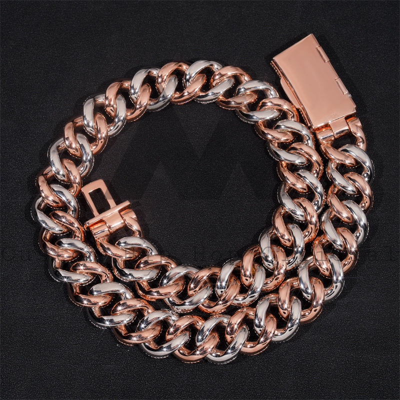 20MM Bezel Setting Rose Gold Tow Tone Moissanite Diamond Hip Hop Cuban Link Chain Necklace