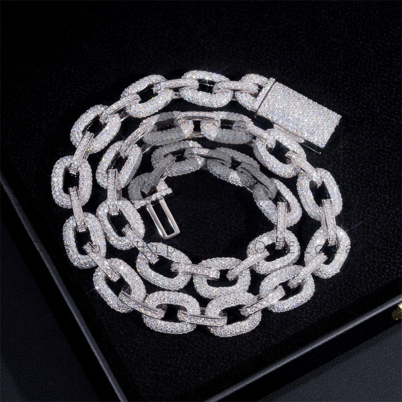 Stylish New Arrival Men Necklace 10MM Width Round Oval Link Iced Out Moissanite Hip Hop Jewelry