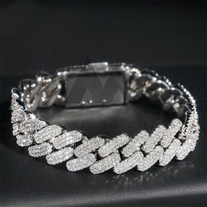 Men Jewelry 18MM VVS Moissanite Diamond Cuban Link Bracelet Three Rows Design Fully Iced Out