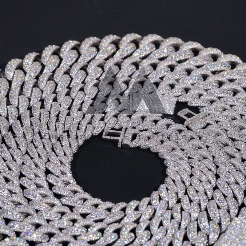 925 Silver 13MM 15MM 18MM 20MM VVS Moissanite Diamond Bezel Setting Cuban Link Chain Necklace