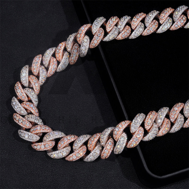 20MM Bezel Setting Rose Gold Tow Tone Moissanite Diamond Hip Hop Cuban Link Chain Necklace