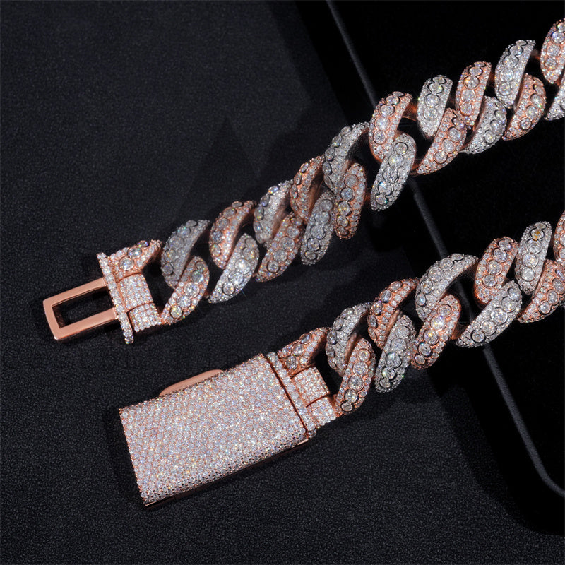 20MM Bezel Setting Rose Gold Tow Tone Moissanite Diamond Hip Hop Cuban Link Chain Necklace