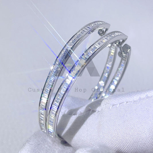 Новые модные женские серьги-кольца большого размера 45 мм с багетом и муассанитом с бриллиантами