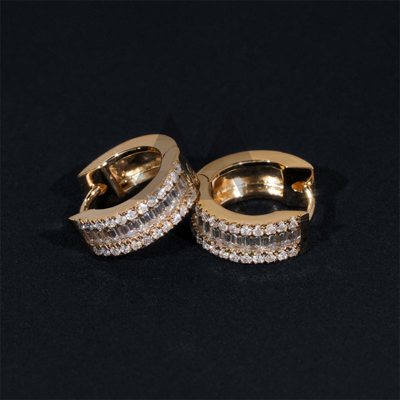 10k Yellow Gold VVS Moissanite Baguette Design Hoop Earrings For Men And Women