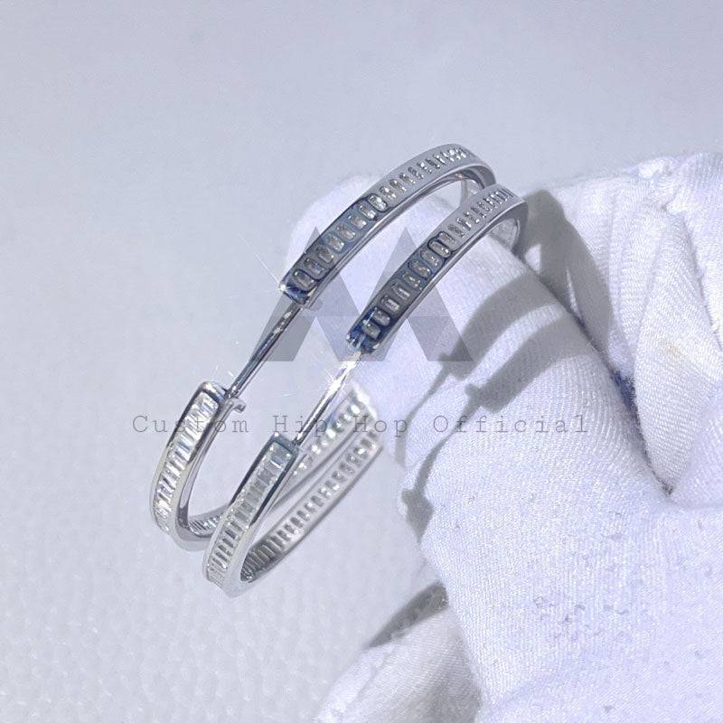 New fashion women's hip hop jewelry with 45mm large size hoop earrings and baguette moissanite diamond2