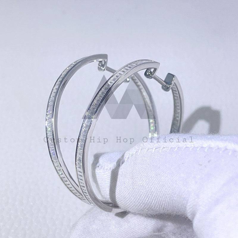 New fashion women's hip hop jewelry with 45mm large size hoop earrings and baguette moissanite diamond1