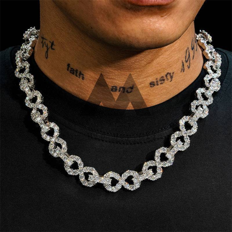 hip hop 15mm vvs moissanite infnity link chain iced out 925 silver white gold plated