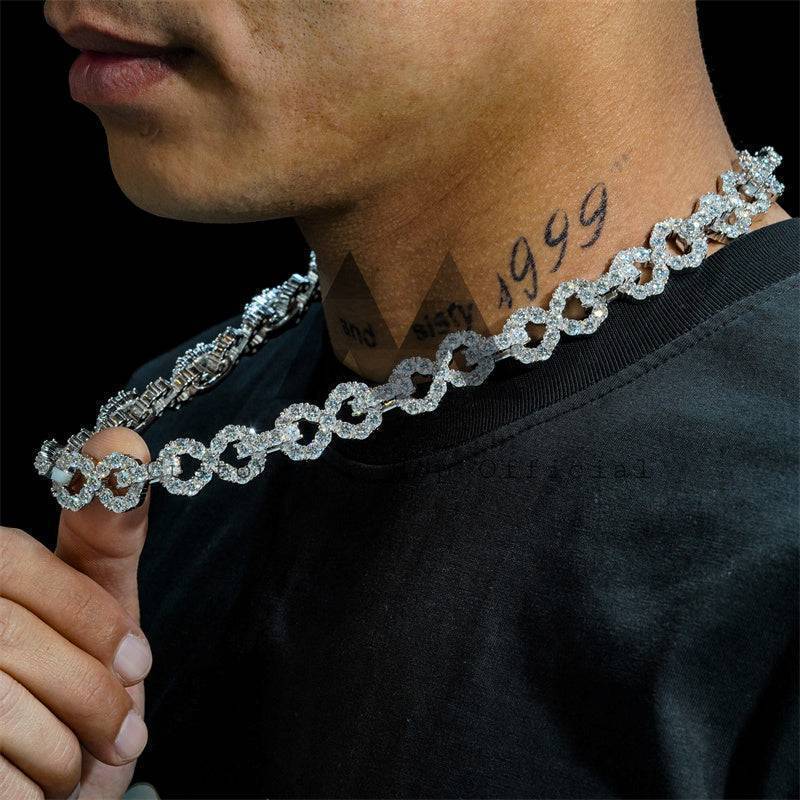 hip hop 15mm vvs moissanite infnity link chain iced out 925 silver white gold plated