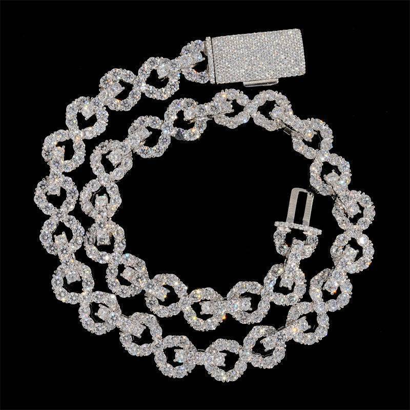 hip hop 15mm vvs moissanite infnity link chain iced out 925 silver white gold plated