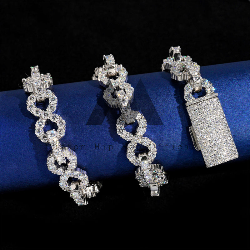 hip hop 15mm vvs moissanite infnity link chain iced out 925 silver white gold plated