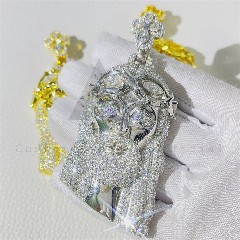 Pass Diamond Tester 2.5" Tall VVS Moissanite Jesus Pendant Iced Out 925 Sterling Silver