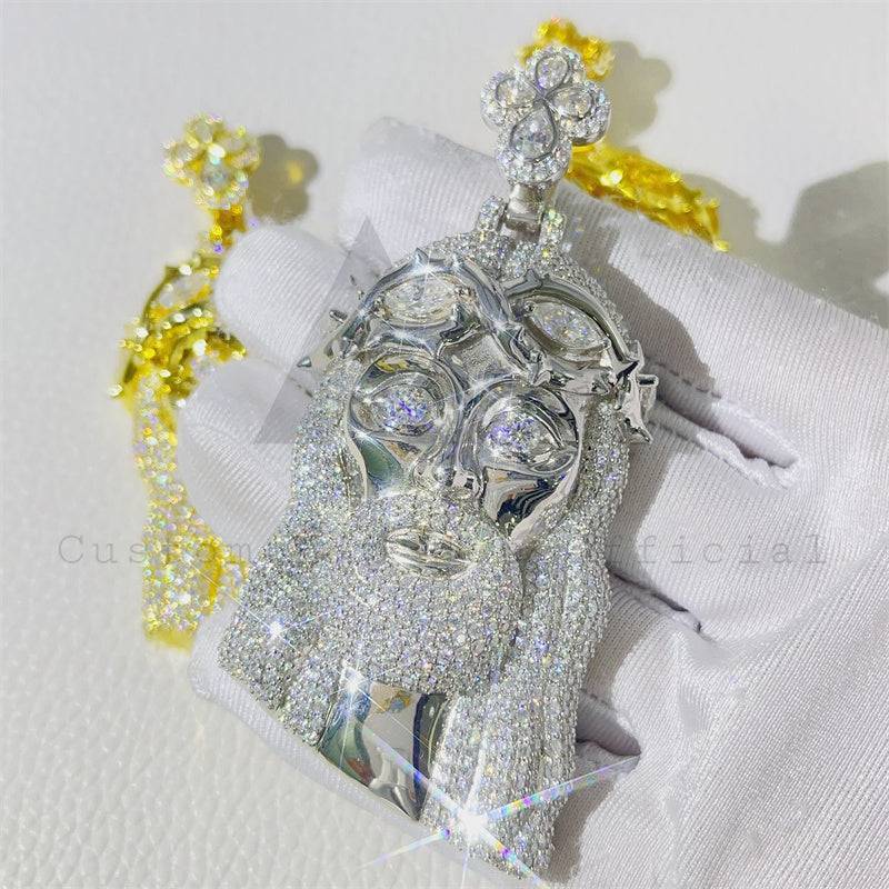 Hip hop jewelry featuring VVS Moissanite Jesus Pendant iced out in 925 Sterling Silver that can pass diamond tester2