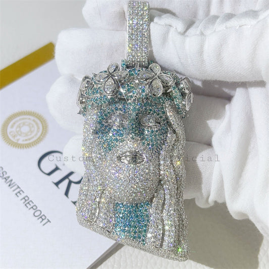 Tiffany Blue Mix White Moissanite Jesus Pendant Iced Out Fit For 13MM Cuban Chain
