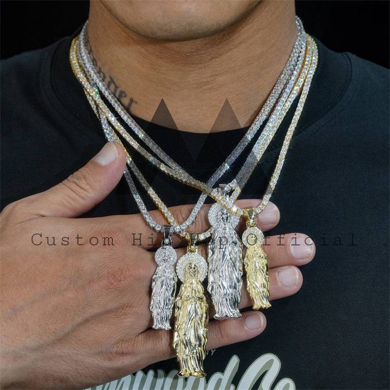 Hip hop jewelry featuring three different sizes of Moissanite Jesus pendants iced out in 925 silver for men1