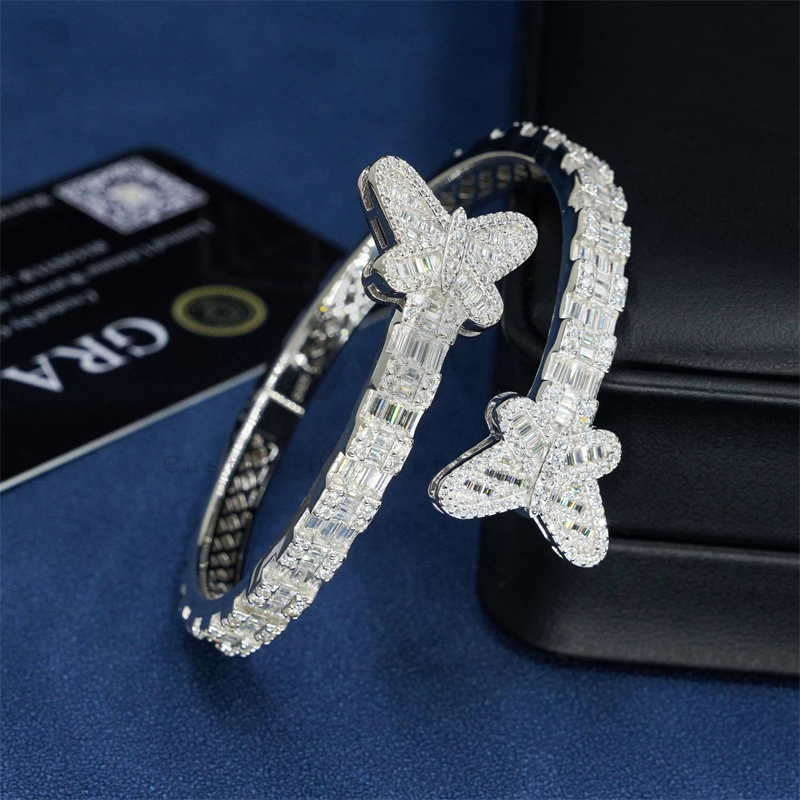 Iced Out 925 Sterling Silver Moissanite Hip Hop Jewelry Butterfly Bracelet Bangle