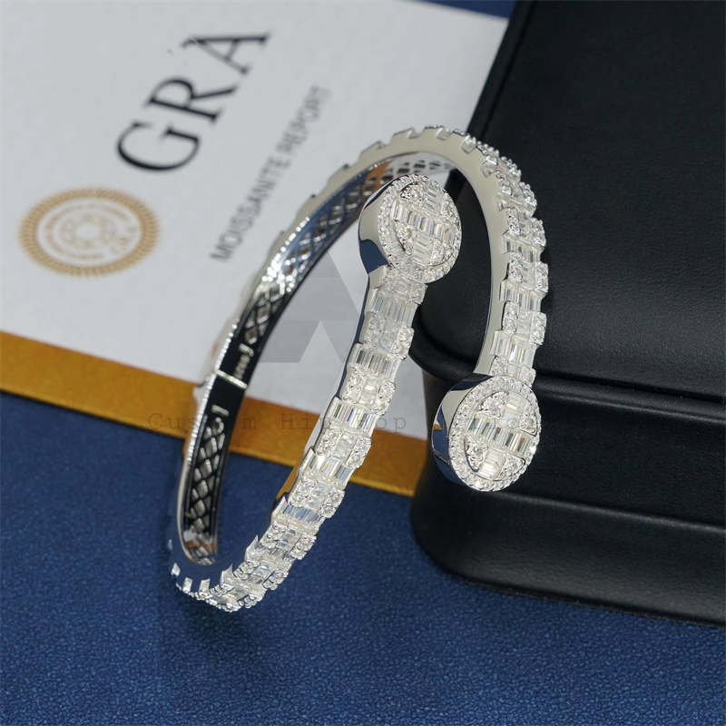 Solid Silver Men Jewelry Pass Diamond Tester Baguette Cut Moissanite Diamond Bracelet