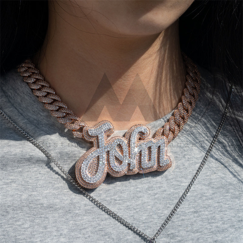 Rose Gold Mix White Gold 16MM Cuban Choker Name Necklace with Moissanite