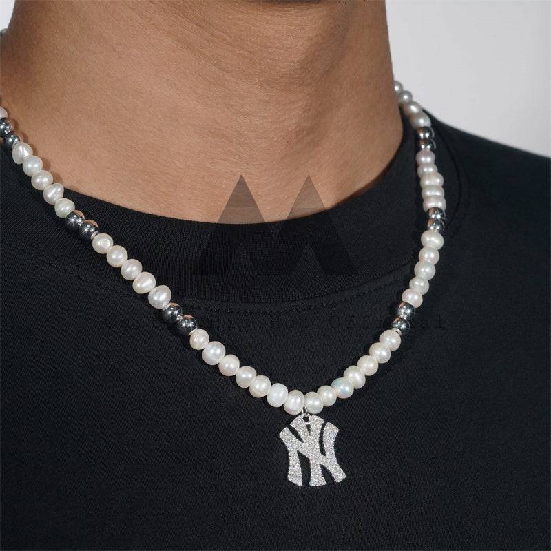 Stylish New Arrival Silver 925 8MM Fresh Water Pearl Moissanite Disc Ball Chain Necklace With Custom Charm