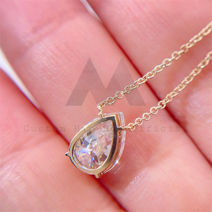 Gargantilha feminina designer clássico 10k 14k 18k ouro amarelo 1ct corte pera moissanite colar de diamante