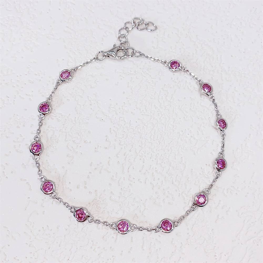 Elegant 3MM Pink Moissanite Bezel Necklace in Sterling Silver Hip Hop Jewelry2